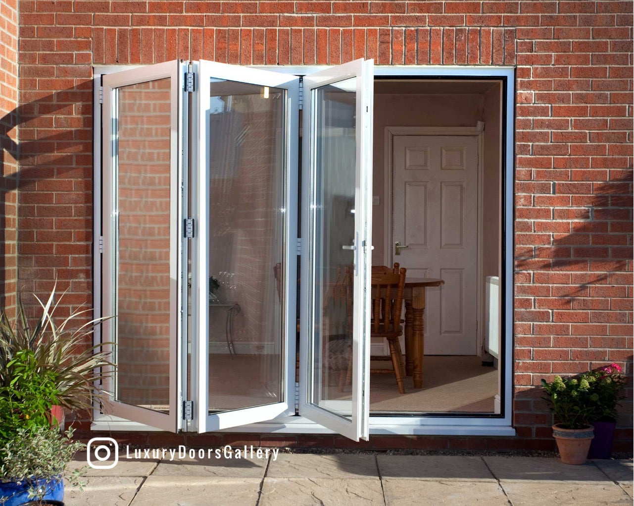 Bi-folding Door 9'feet wide - 3 Panels - RIGHT Stacking Viewed from the INSIDE!